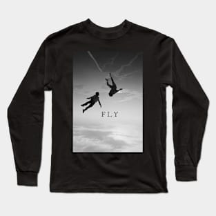 FLY - Skydriving photo parachute - B&W Long Sleeve T-Shirt